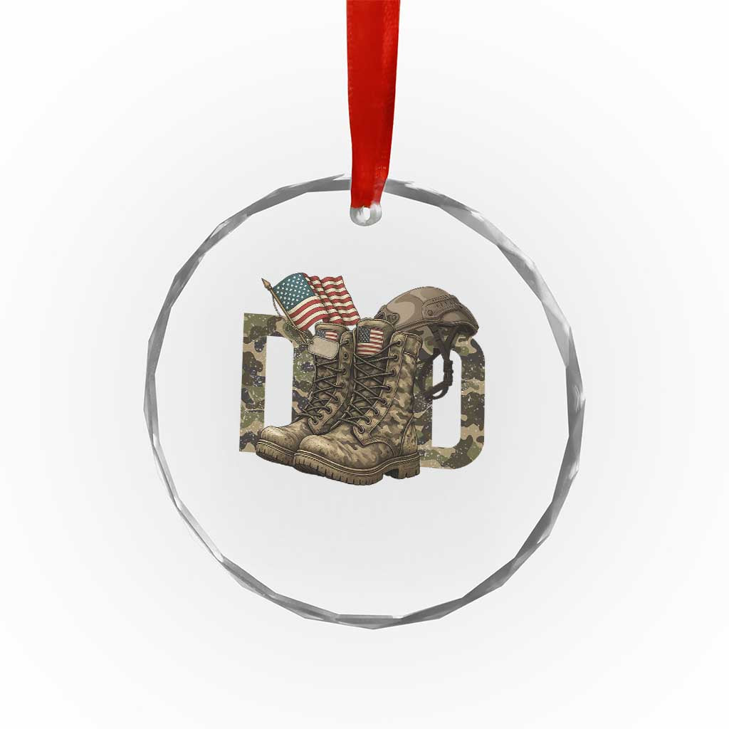 Army Military Dad Combat Boots American Flag Crystal Glass Ornament - Wonder Print Shop