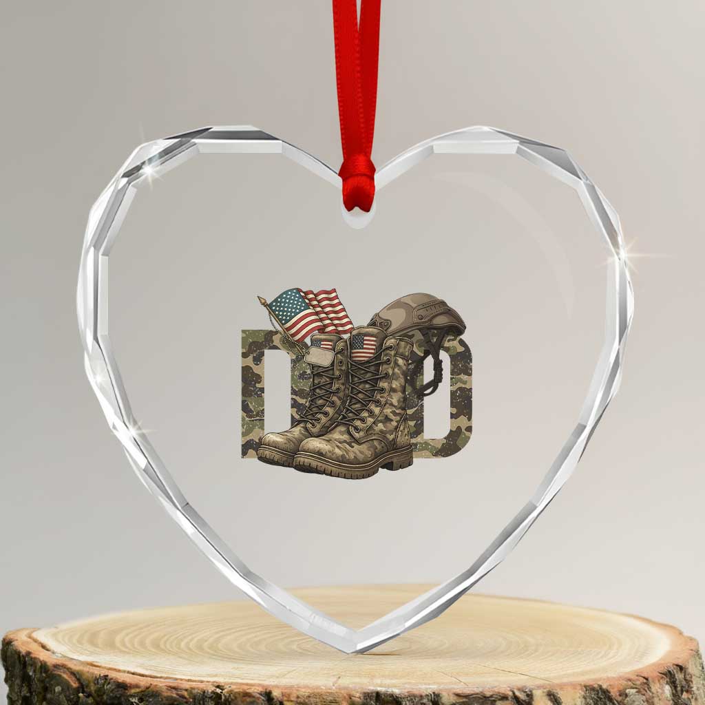 Army Military Dad Combat Boots American Flag Heart Crystal Glass Ornament - Wonder Print Shop