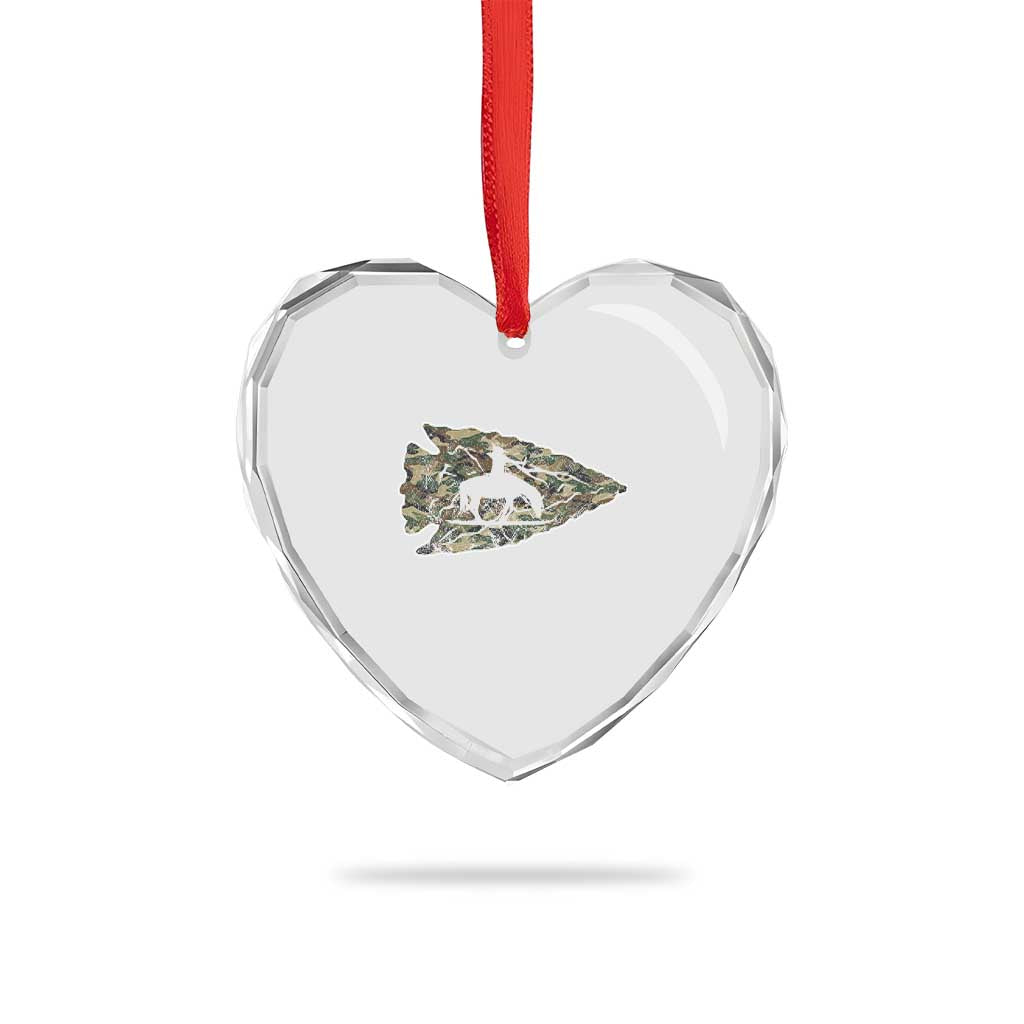 Arrowhead Hunter Native American Camouflage USA Flag Heart Crystal Glass Ornament