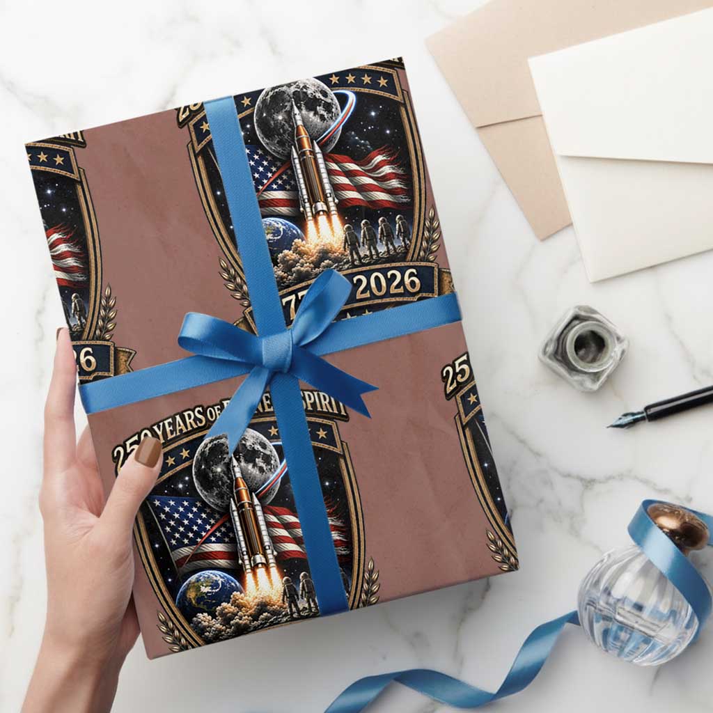 Astronaut 250 Years Of Pioneer Spirit Wrapping Paper Roll Patriotic Astronaut Graphic Gift