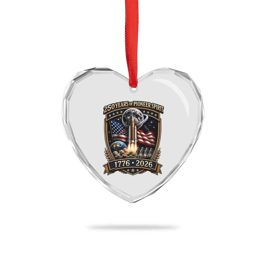 Astronaut 250 Years Of Pioneer Spirit Heart Crystal Glass Ornament Patriotic Astronaut Graphic Gift