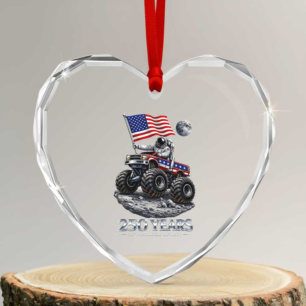 Astronaut 250 Years Of Pioneer Spirit Heart Crystal Glass Ornament USA 250th Anniversary