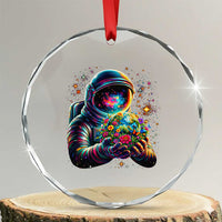 Astronaut Earth Flowers Spaceman Planet Galaxy Universe Crystal Glass Ornament