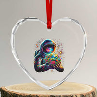 Astronaut Earth Flowers Spaceman Planet Galaxy Universe Heart Crystal Glass Ornament