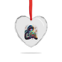 Astronaut Earth Flowers Spaceman Planet Galaxy Universe Heart Crystal Glass Ornament