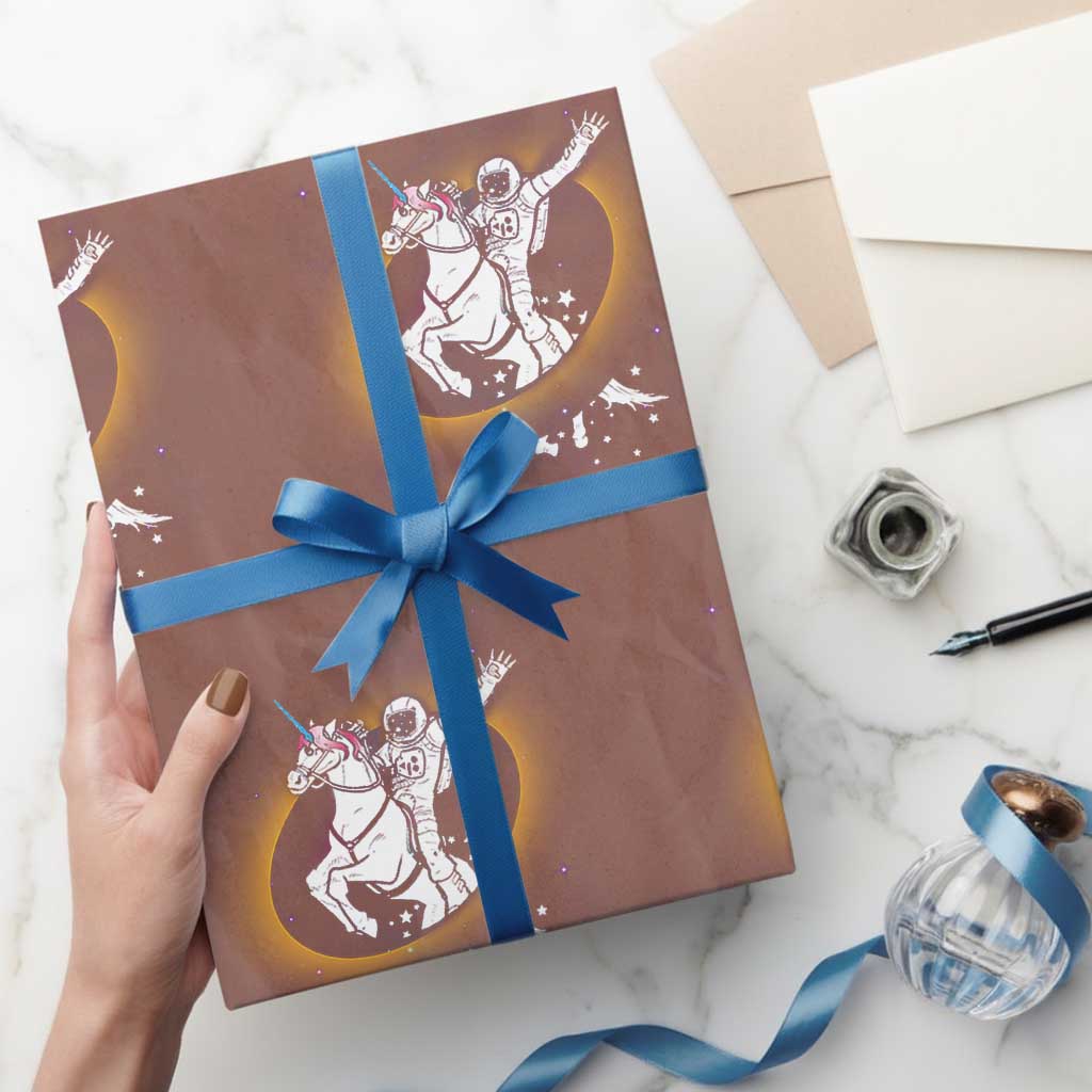 Astronaut Outer Space Wrapping Paper Roll Riding Unicorn Galaxy Astrophysics Lover