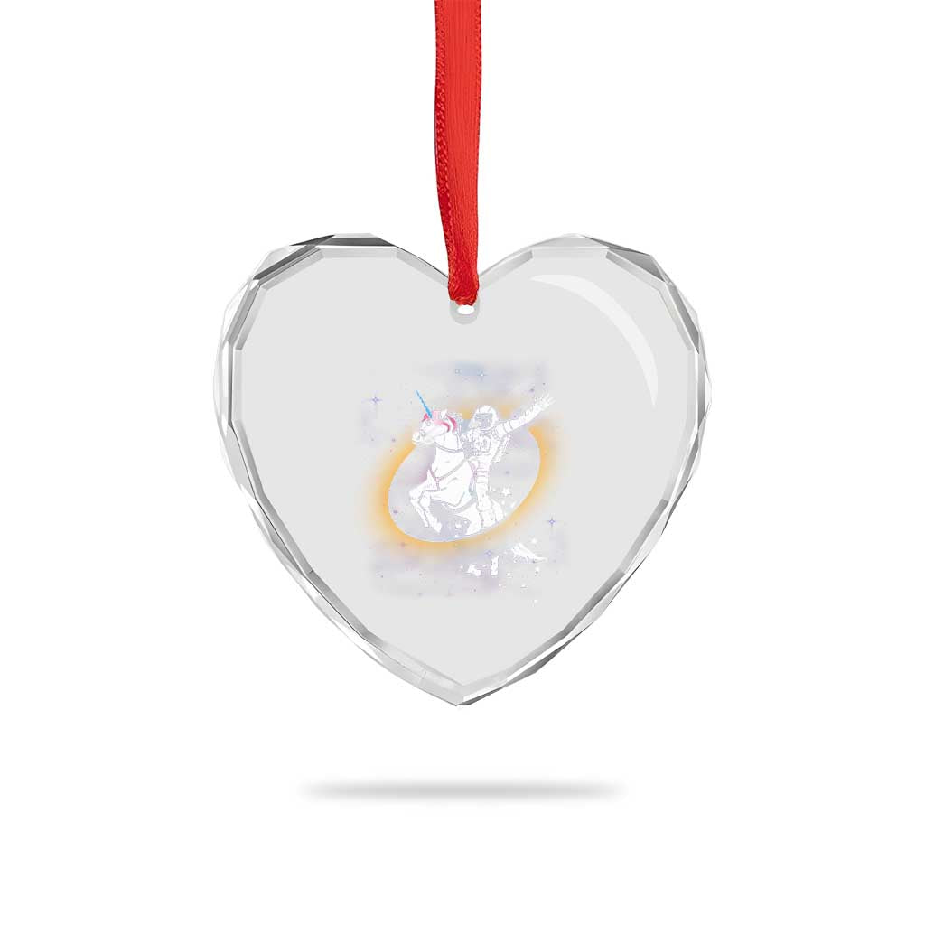 Astronaut Outer Space Heart Crystal Glass Ornament Riding Unicorn Galaxy Astrophysics Lover - Wonder Print Shop