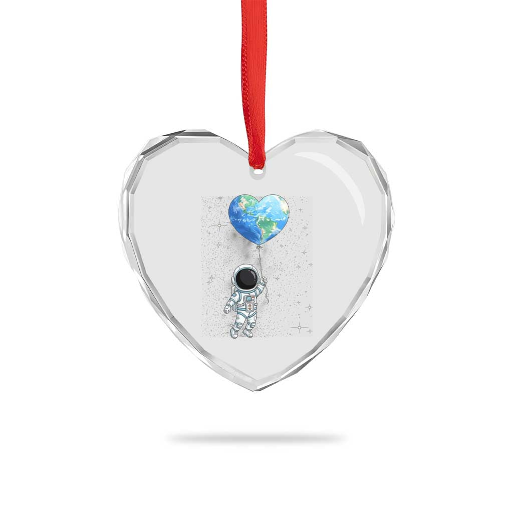 Astronaut Protect The Planet Heart Crystal Glass Ornament Earth Day Gift