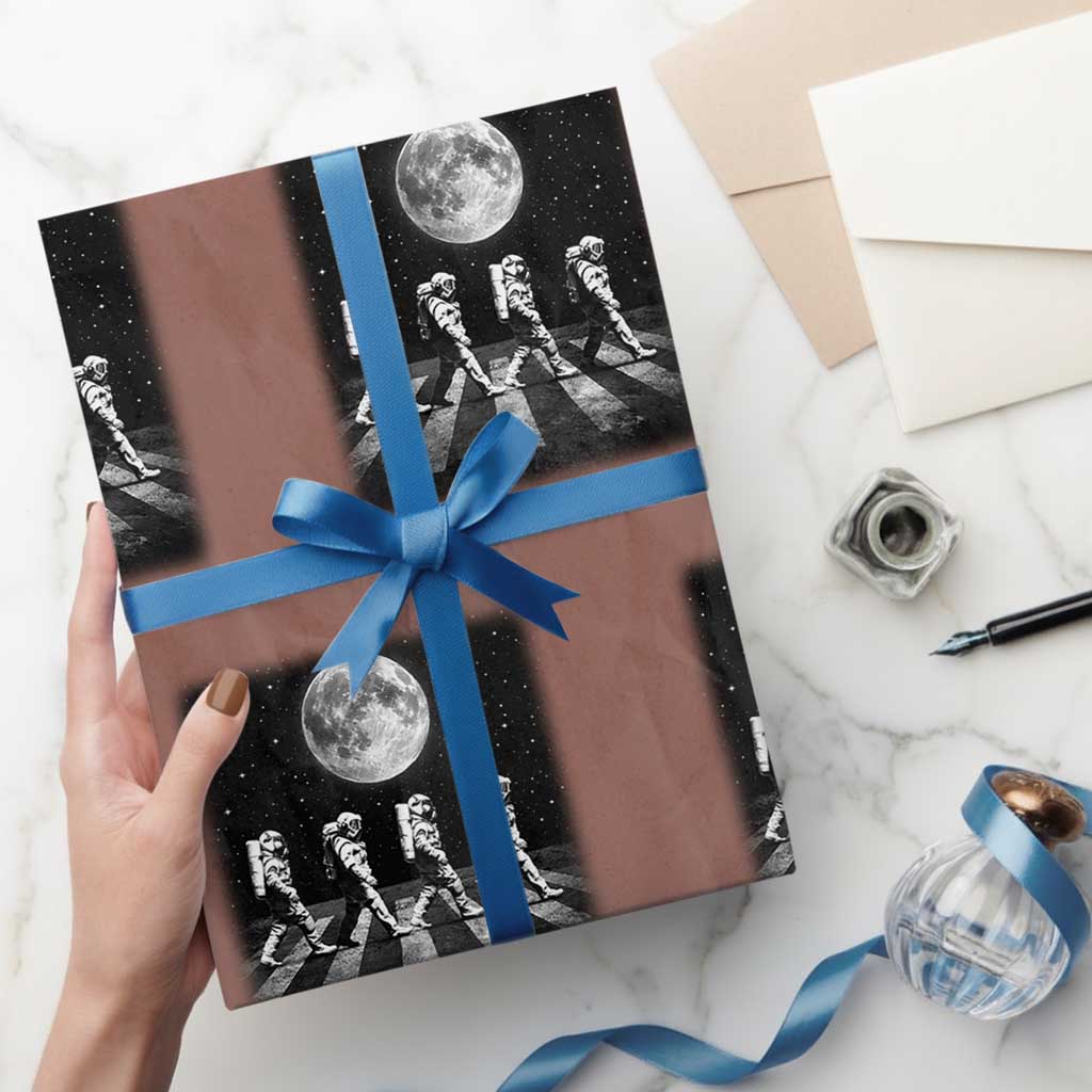 Astronauts Walking In Space Galaxy Moon Planet Wrapping Paper Roll