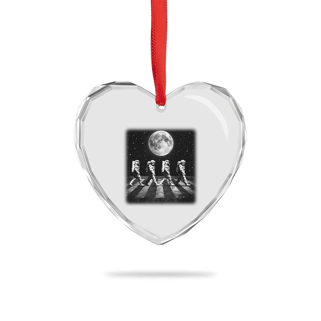 Astronauts Walking In Space Galaxy Moon Planet Heart Crystal Glass Ornament