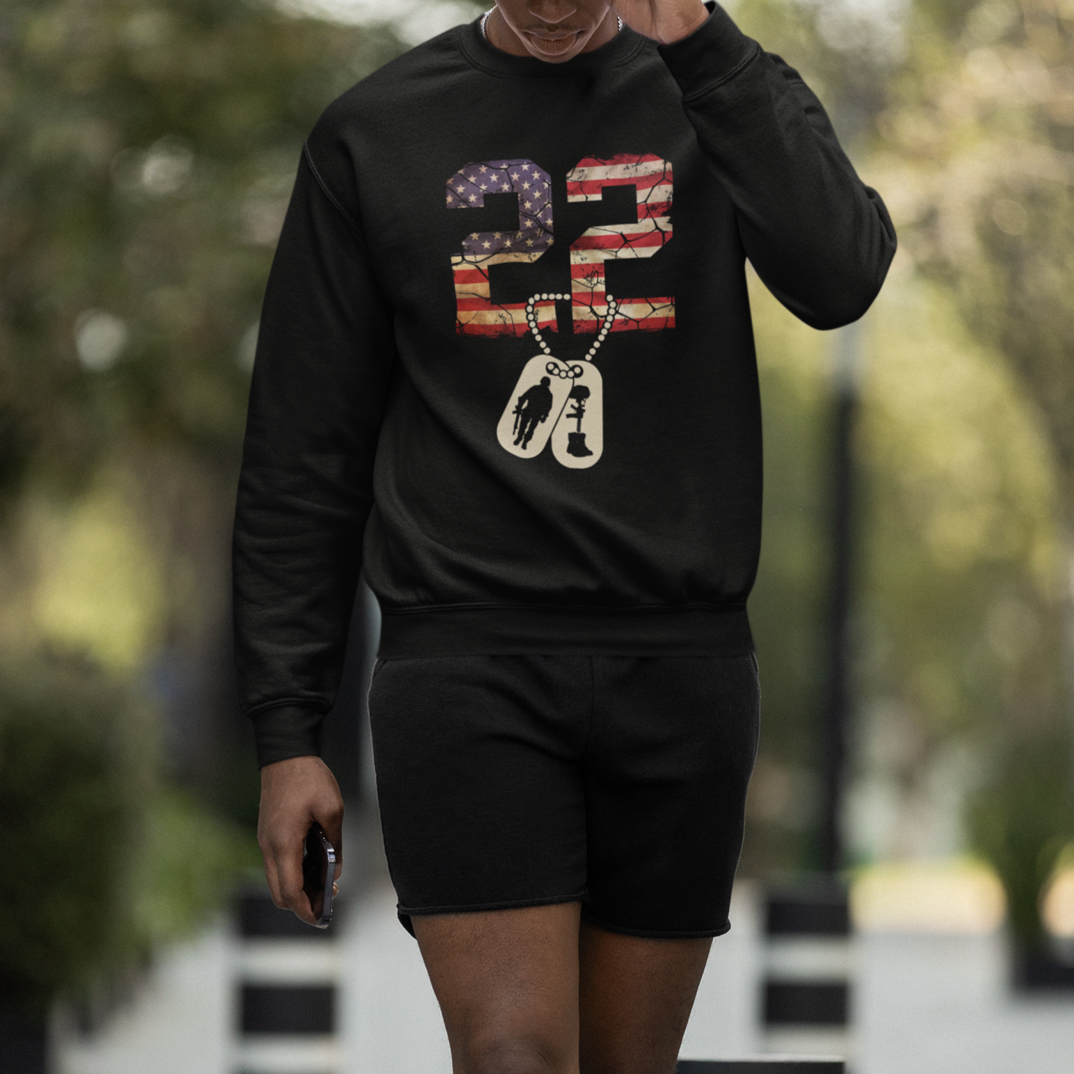 Veteran PTSD Sweatshirt 22 Every Day American Flag Dog Tags Suicide Awareness - Wonder Print Shop