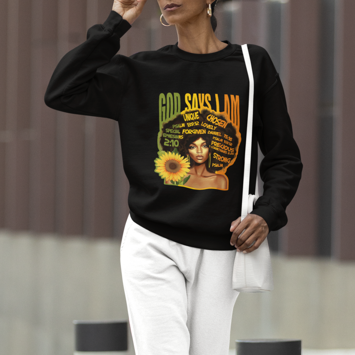God Says I Am Melanin Strong Unique Black Women Sunflower Sweatshirt - Wonder Print Shop