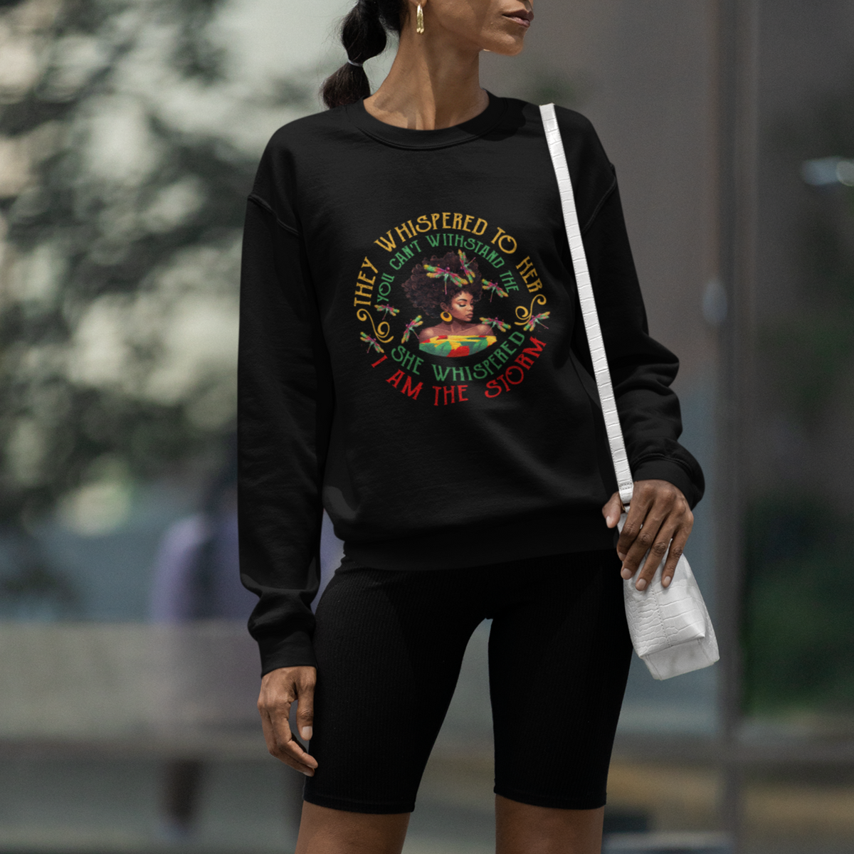 Black History Month Sweatshirt Dragon Fly African Women She Whispered Back I Am The Storm - Wonder Print Shop