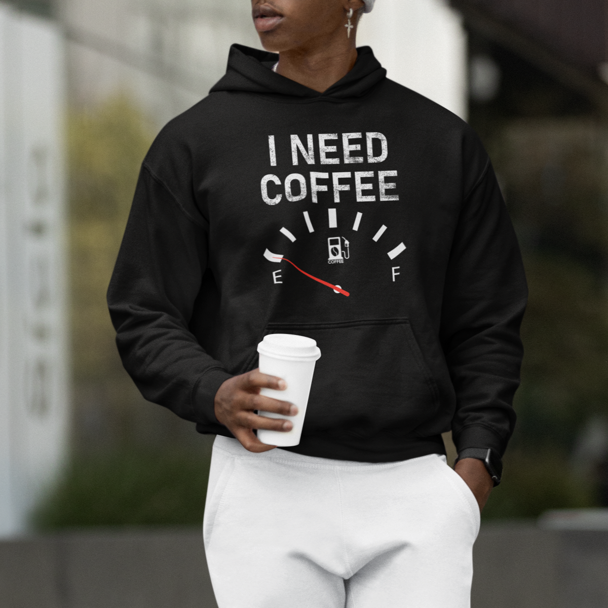 I Need Coffee Funny Coffee Meter Battery Hoodie - Wonder Print Shop