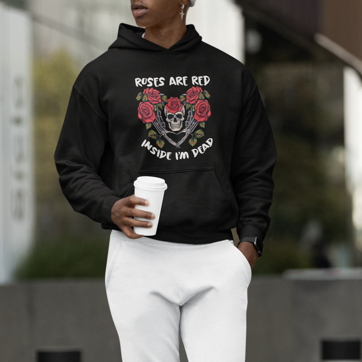 Valentine's Day Hoodie Roses are Red Inside I'm Dead Skeleton Heart Shape - Wonder Print Shop
