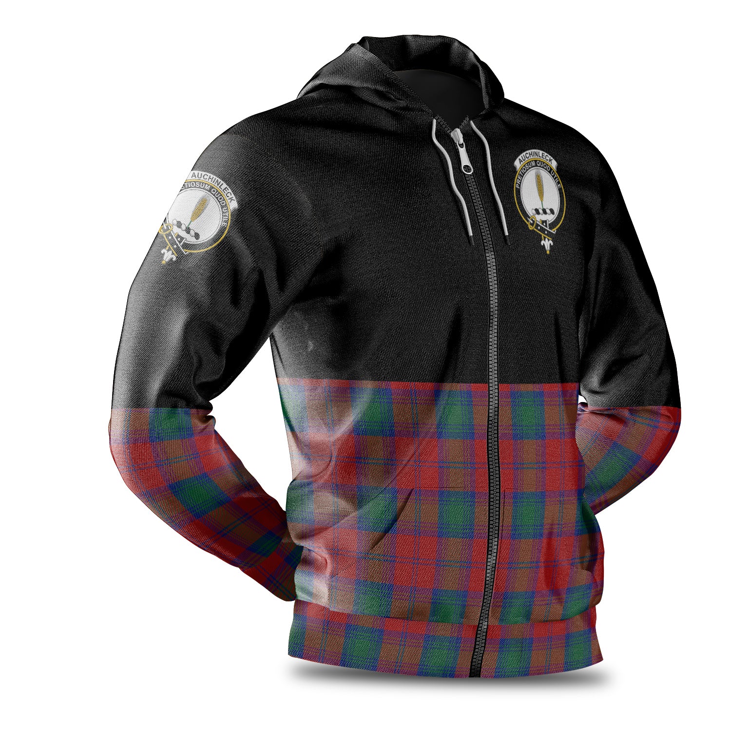 scottish-auchinleck-clan-crest-half-of-tartan-hoodie