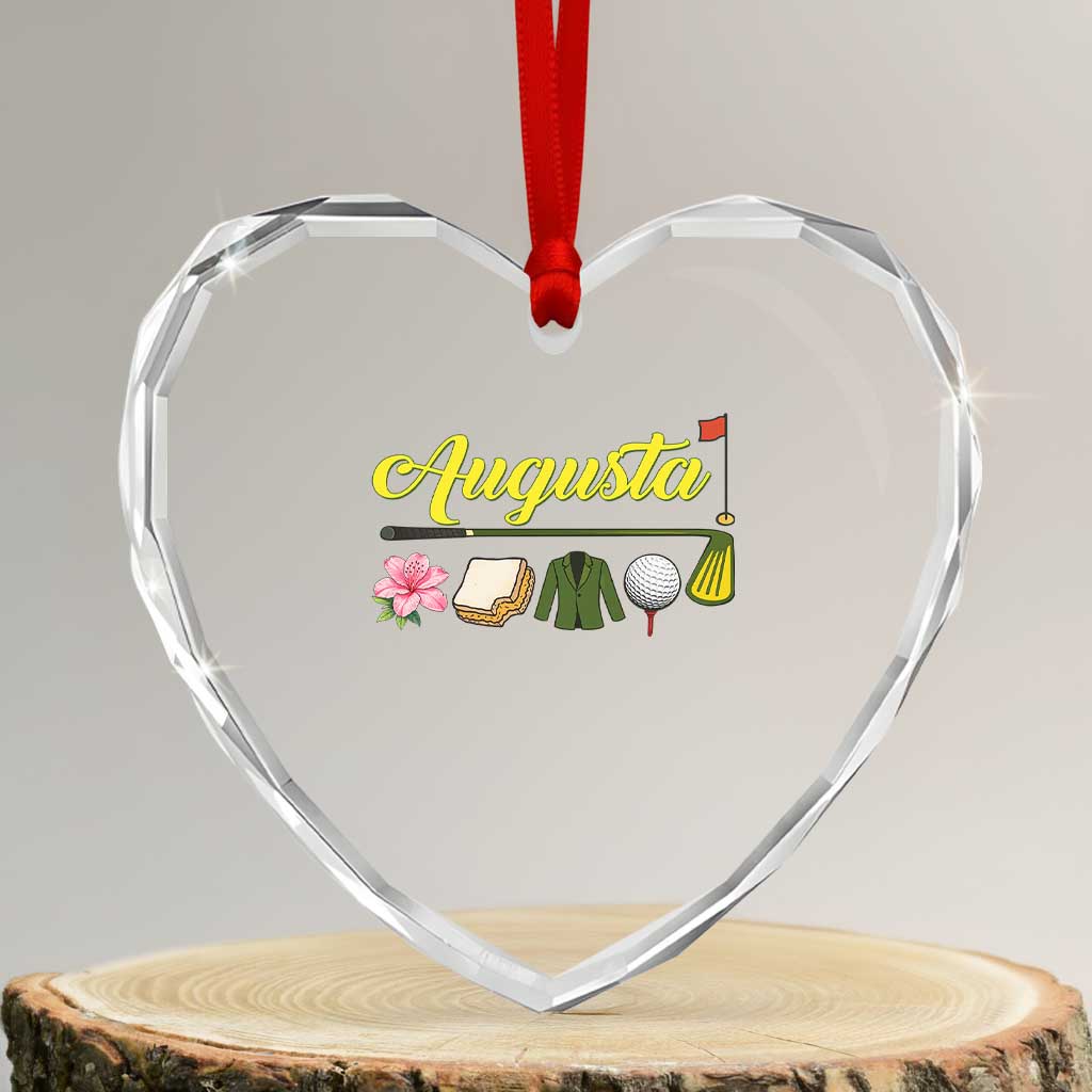 Augusta Georgia Golf Traditions Vintage Heart Crystal Glass Ornament Pimento Cheese Southern Golfing Fan