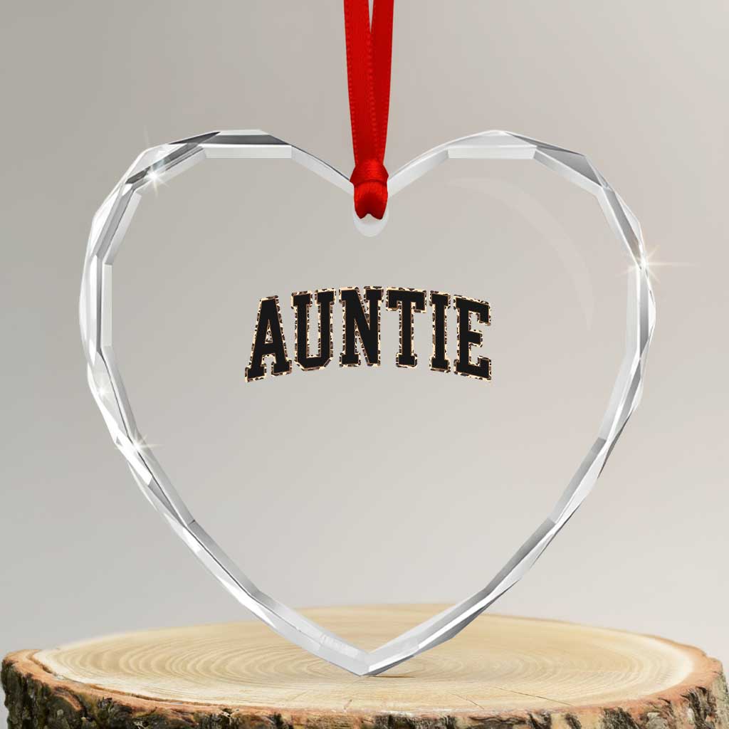 Auntie Heart Crystal Glass Ornament Retro Varsity New Aunt Letter Print