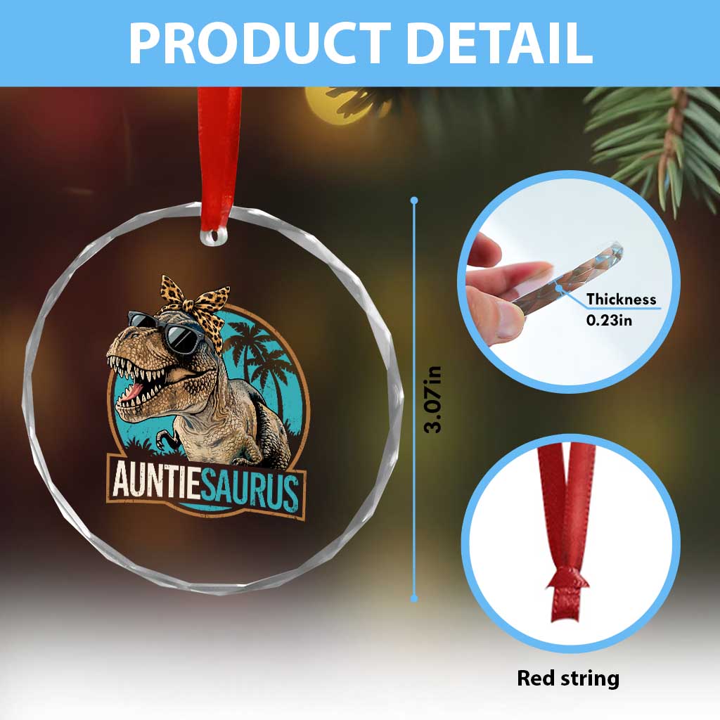 Auntiesaurus Funny Dinosaur Aunt Crystal Glass Ornament Family Matching