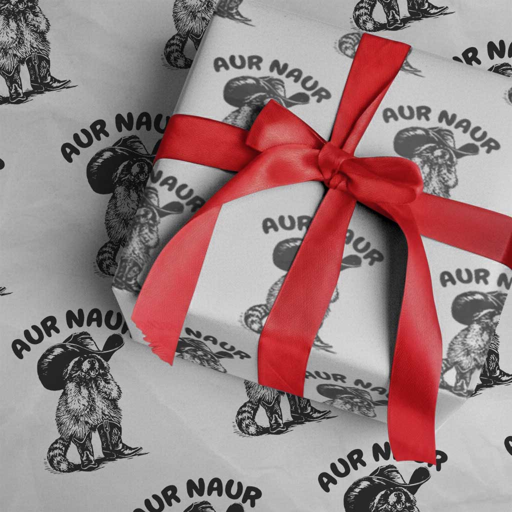 AUR Naur Cowboy Raccoon Meme Wrapping Paper Roll Funny Sarcastic Oh No Australian Accent