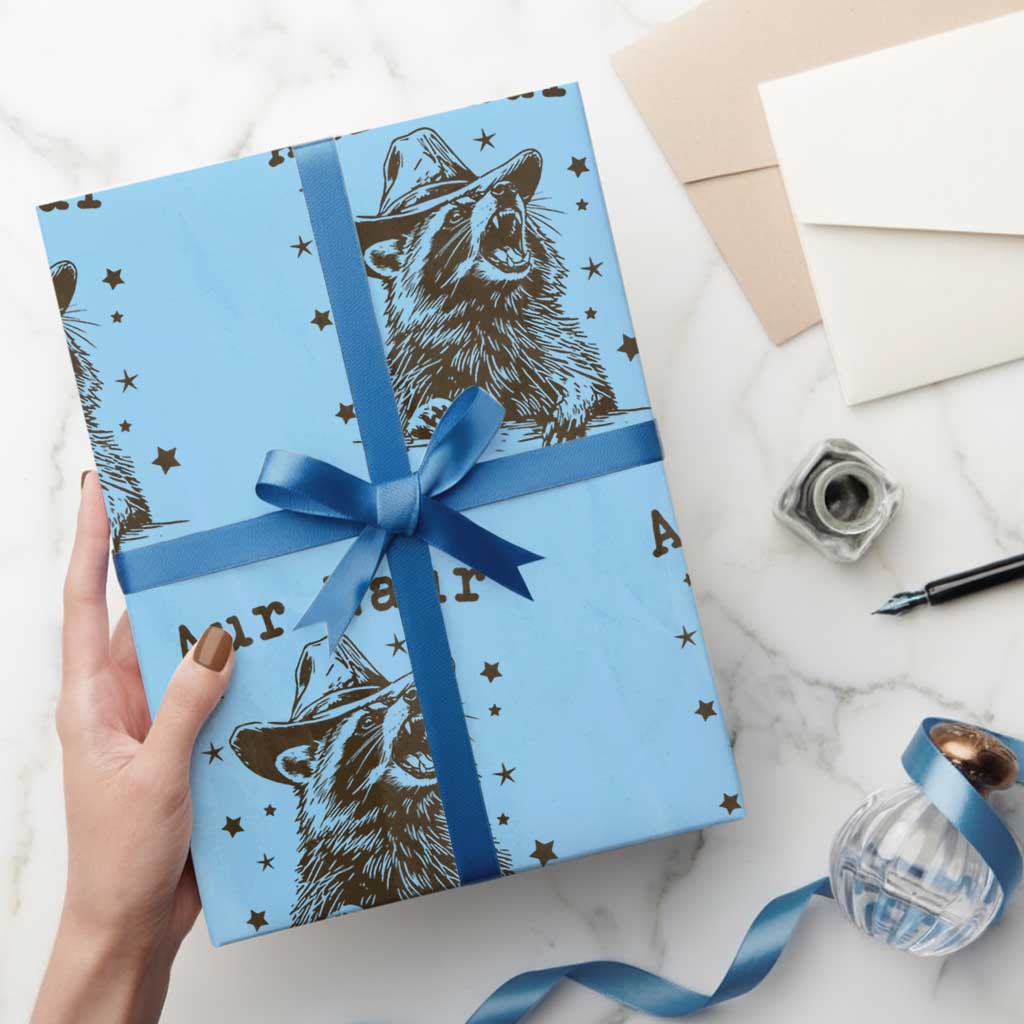 AUR Naur Cowboy Raccoon Wrapping Paper Roll Funny Sarcastic Oh No Australian Accent