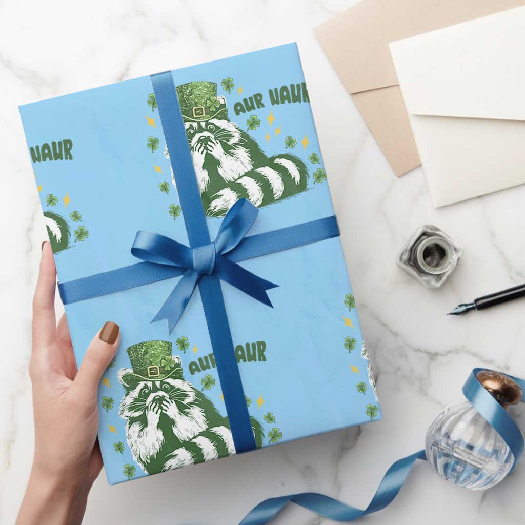 AUR Naur Raccoon St Patricks Day Meme Wrapping Paper Roll Funny Sarcastic Oh No Australian Accent