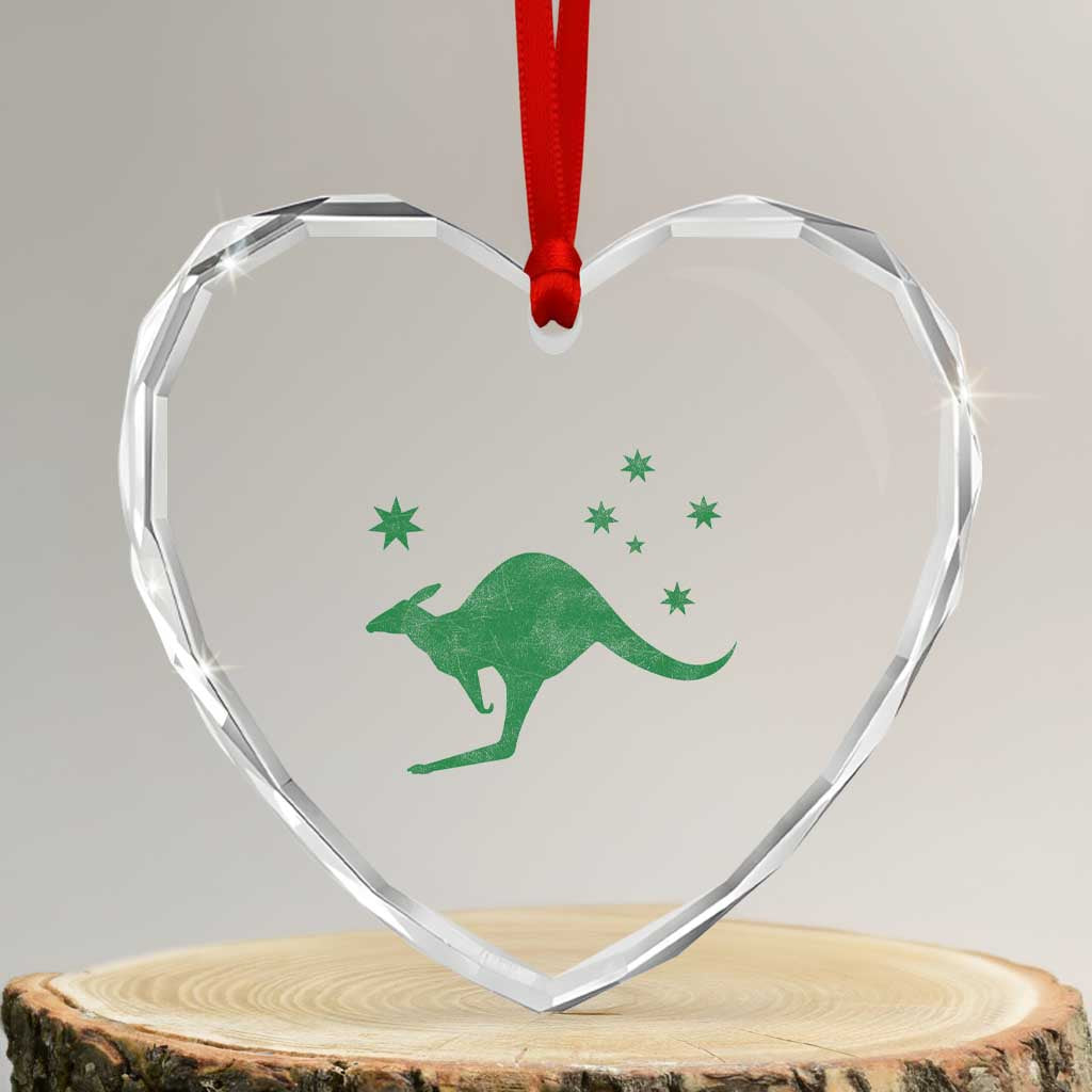 Australia Kangaroo with Federation Star Aussie Roots Heart Crystal Glass Ornament
