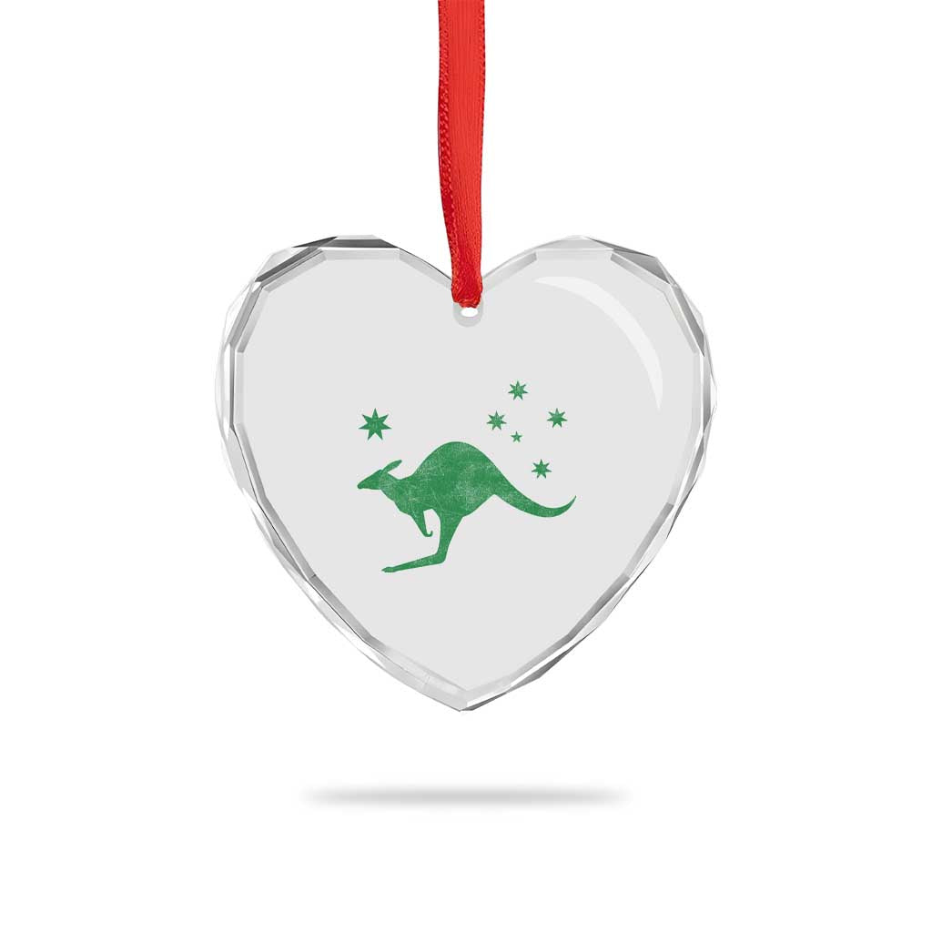 Australia Kangaroo with Federation Star Aussie Roots Heart Crystal Glass Ornament