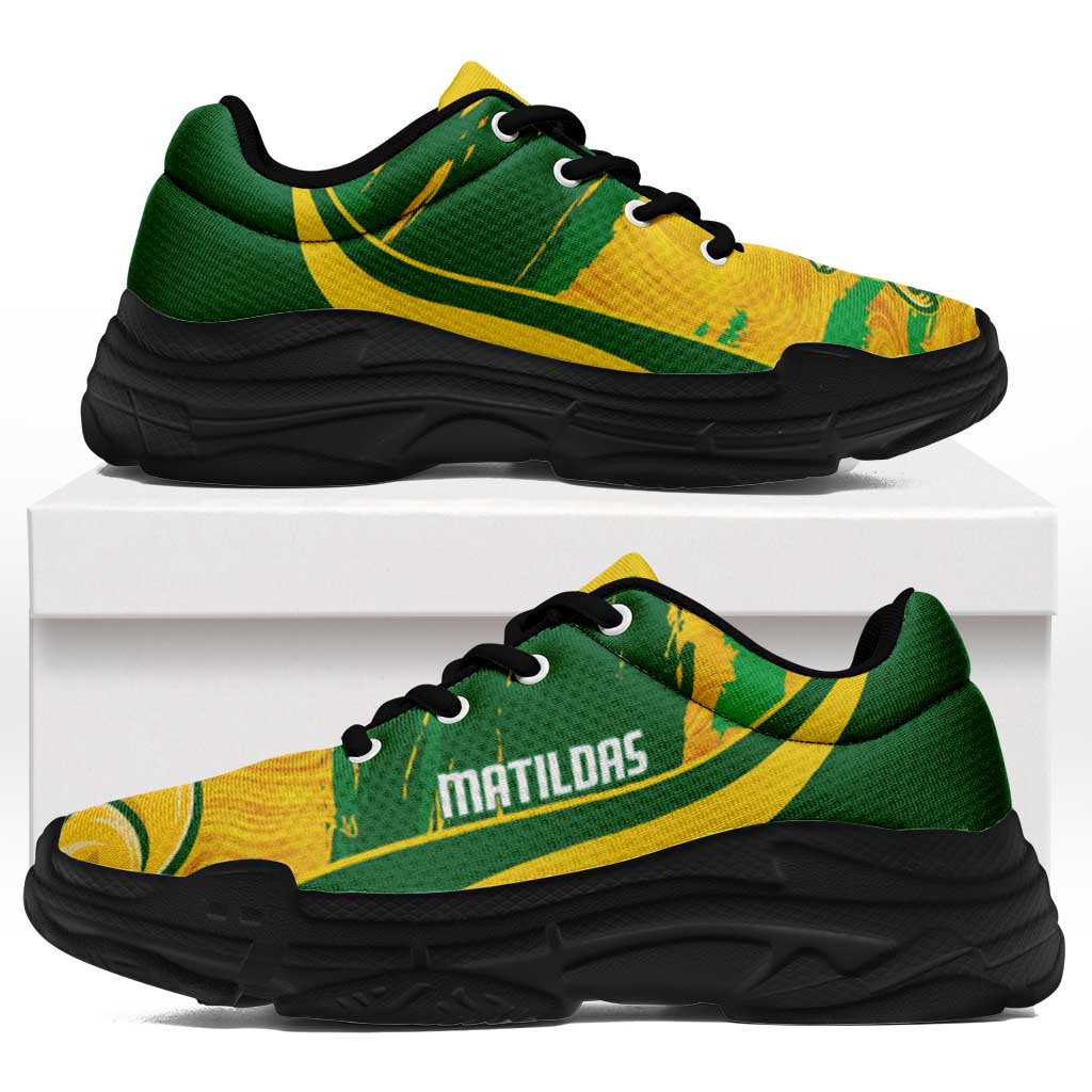Australia Matildas Soccer Chunky Sneakers Go Aussie Kangaroo Marble Curve Stylized - Wonder Print Shop