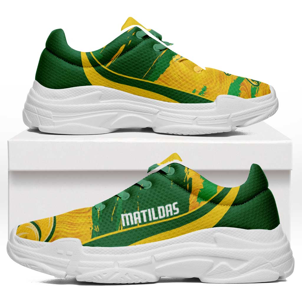Australia Matildas Soccer Chunky Sneakers Go Aussie Kangaroo Marble Curve Stylized - Wonder Print Shop
