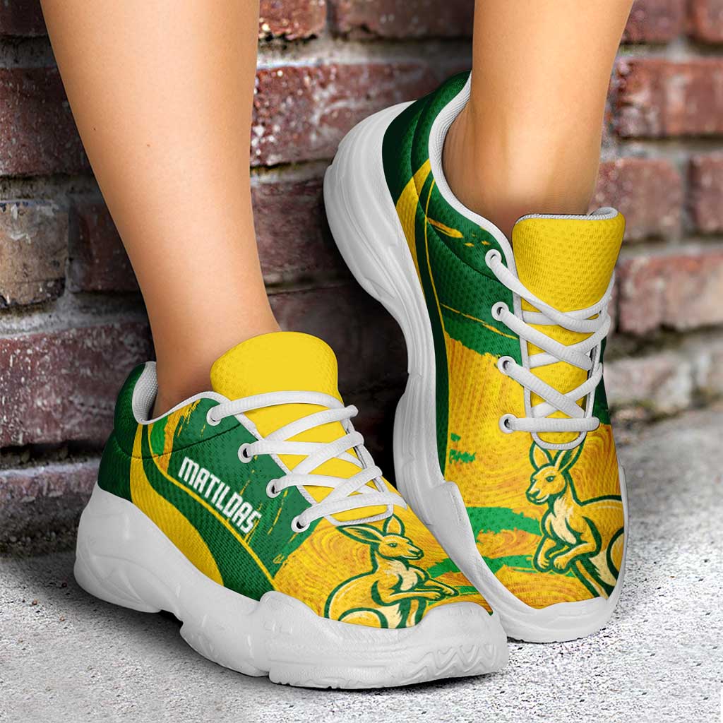 Australia Matildas Soccer Chunky Sneakers Go Aussie Kangaroo Marble Curve Stylized - Wonder Print Shop