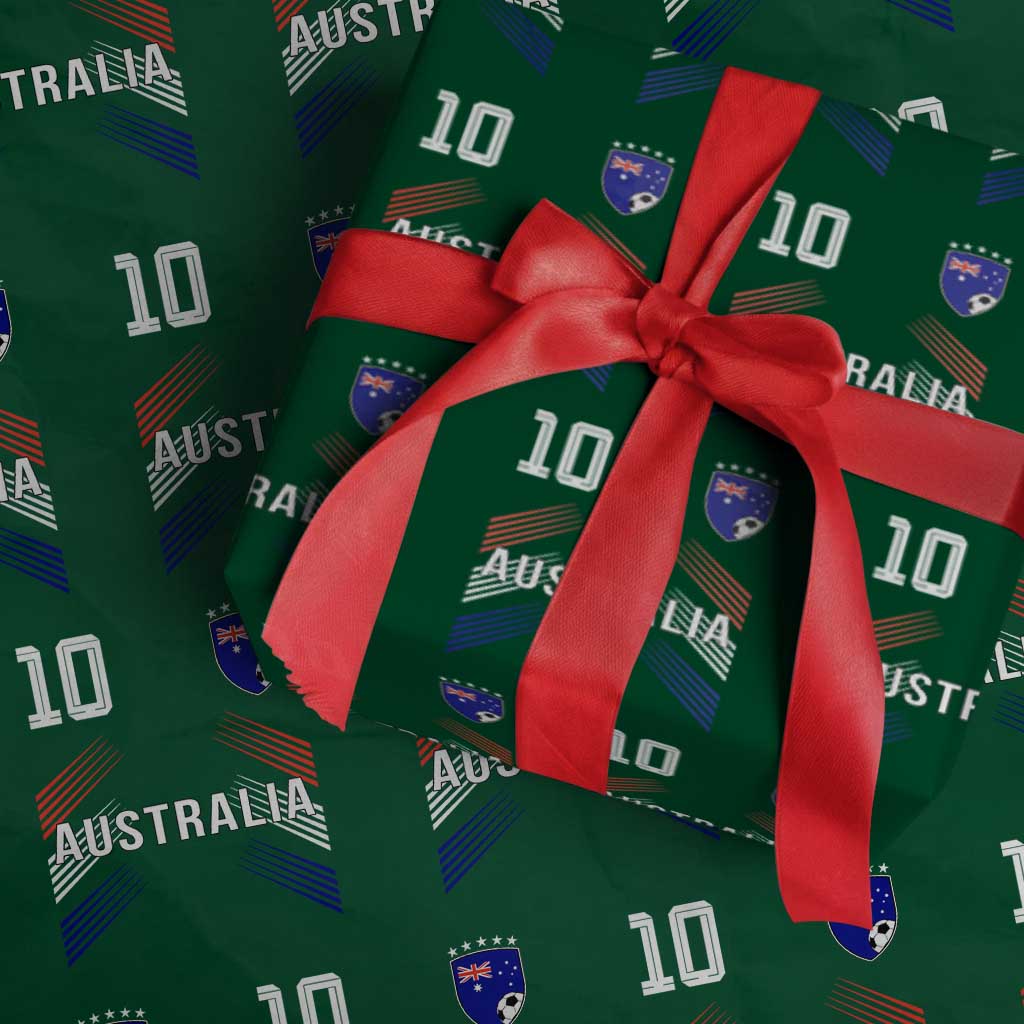 Australia Soccer Sports Graphic Number 10 Jersey Style Wrapping Paper Roll Proud Australian Football Fans Game Day Pride