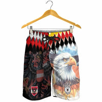 Austria and Germany National Football Shorts for Men Split Half Diamond Argyle with Eagles Watercolor Paint Splash Art