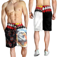 Austria and Germany National Football Shorts for Men Split Half Diamond Argyle with Eagles Watercolor Paint Splash Art