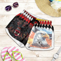 Austria and Germany National Football Shorts for Women Split Half Diamond Argyle with Eagles Watercolor Paint Splash Art