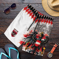 Austria National Football Shorts for Men Argyle Diamond Pattern with Eagle Watercolor Paint Splash Graphic Art