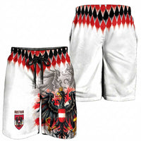 Austria National Football Shorts for Men Argyle Diamond Pattern with Eagle Watercolor Paint Splash Graphic Art