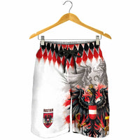 Austria National Football Shorts for Men Argyle Diamond Pattern with Eagle Watercolor Paint Splash Graphic Art