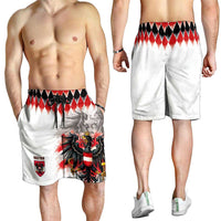 Austria National Football Shorts for Men Argyle Diamond Pattern with Eagle Watercolor Paint Splash Graphic Art