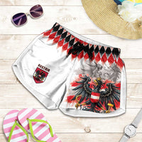 Austria National Football Shorts for Women Argyle Diamond Pattern with Eagle Watercolor Paint Splash Graphic Art