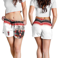 Austria National Football Shorts for Women Argyle Diamond Pattern with Eagle Watercolor Paint Splash Graphic Art