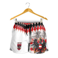 Austria National Football Shorts for Women Argyle Diamond Pattern with Eagle Watercolor Paint Splash Graphic Art