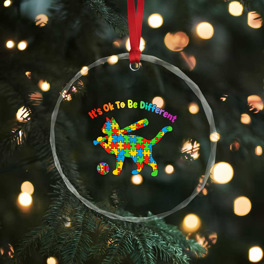 Autism Acceptance Baseball Cat Crystal Glass Ornament It Is Ok To Be Different