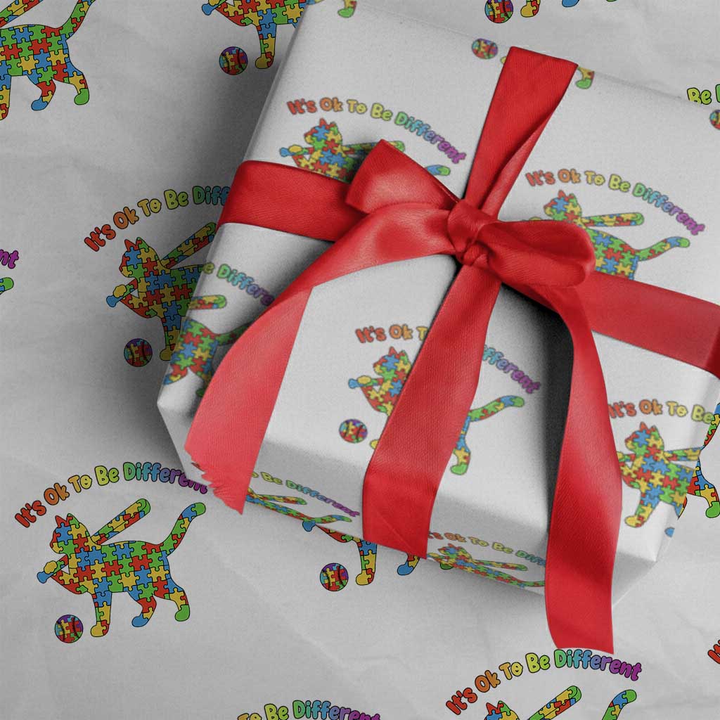 Autism Acceptance Baseball Cat Wrapping Paper Roll It Is Ok To Be Different