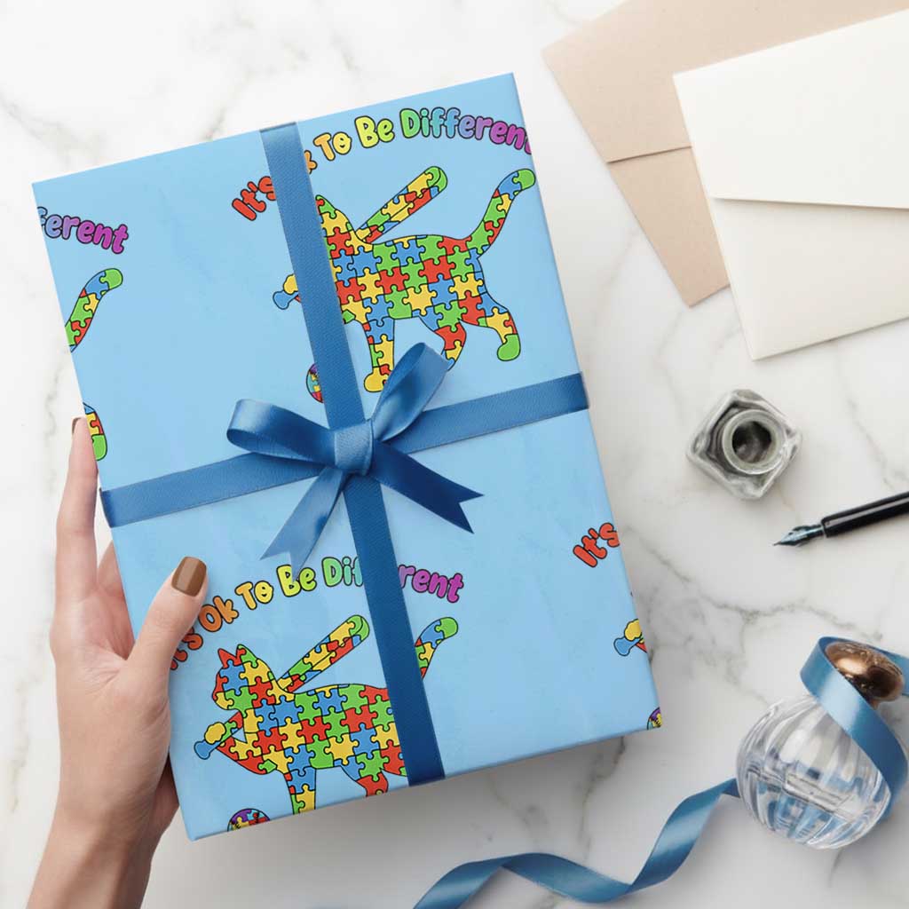 Autism Acceptance Baseball Cat Wrapping Paper Roll It Is Ok To Be Different