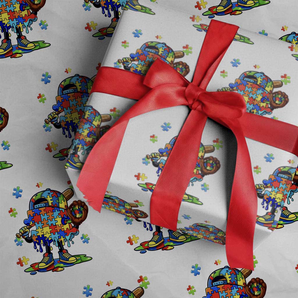 Autism Acceptance Baseball Wrapping Paper Roll Colorful Drip Graphic Neurodiversity Support