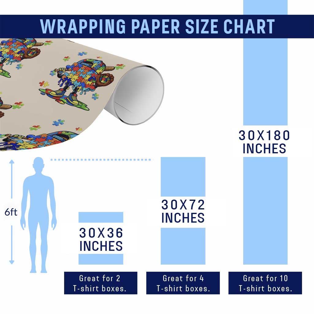 Autism Acceptance Baseball Wrapping Paper Roll Colorful Drip Graphic Neurodiversity Support