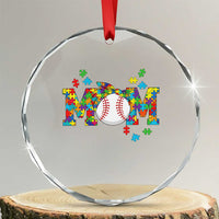 Autism Acceptance Baseball Mom Crystal Glass Ornament Proud Mom Inclusive Support Graphic