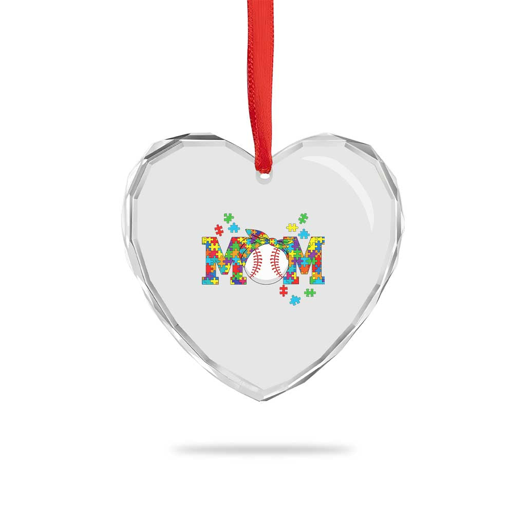 Autism Acceptance Baseball Mom Heart Crystal Glass Ornament Proud Mom Inclusive Support Graphic
