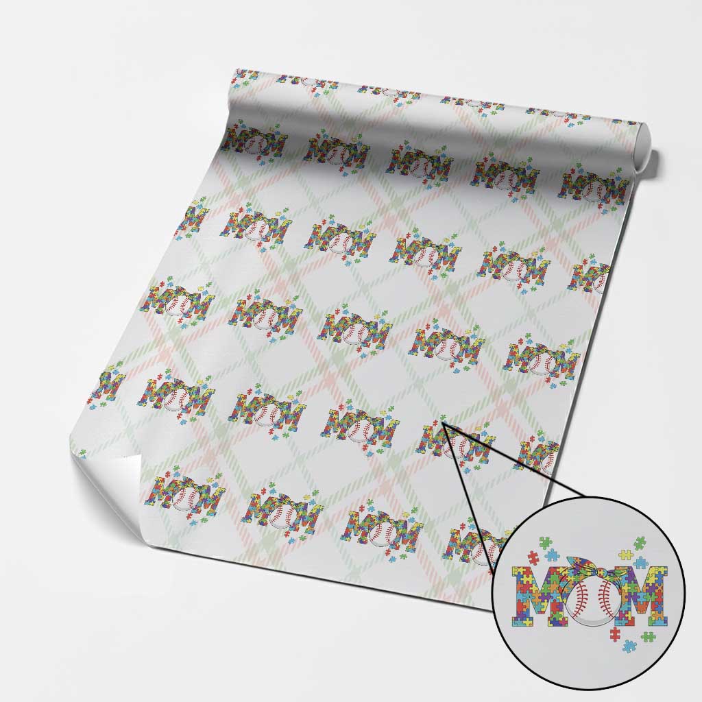 Autism Acceptance Baseball Mom Wrapping Paper Roll Proud Mom Inclusive Support Graphic